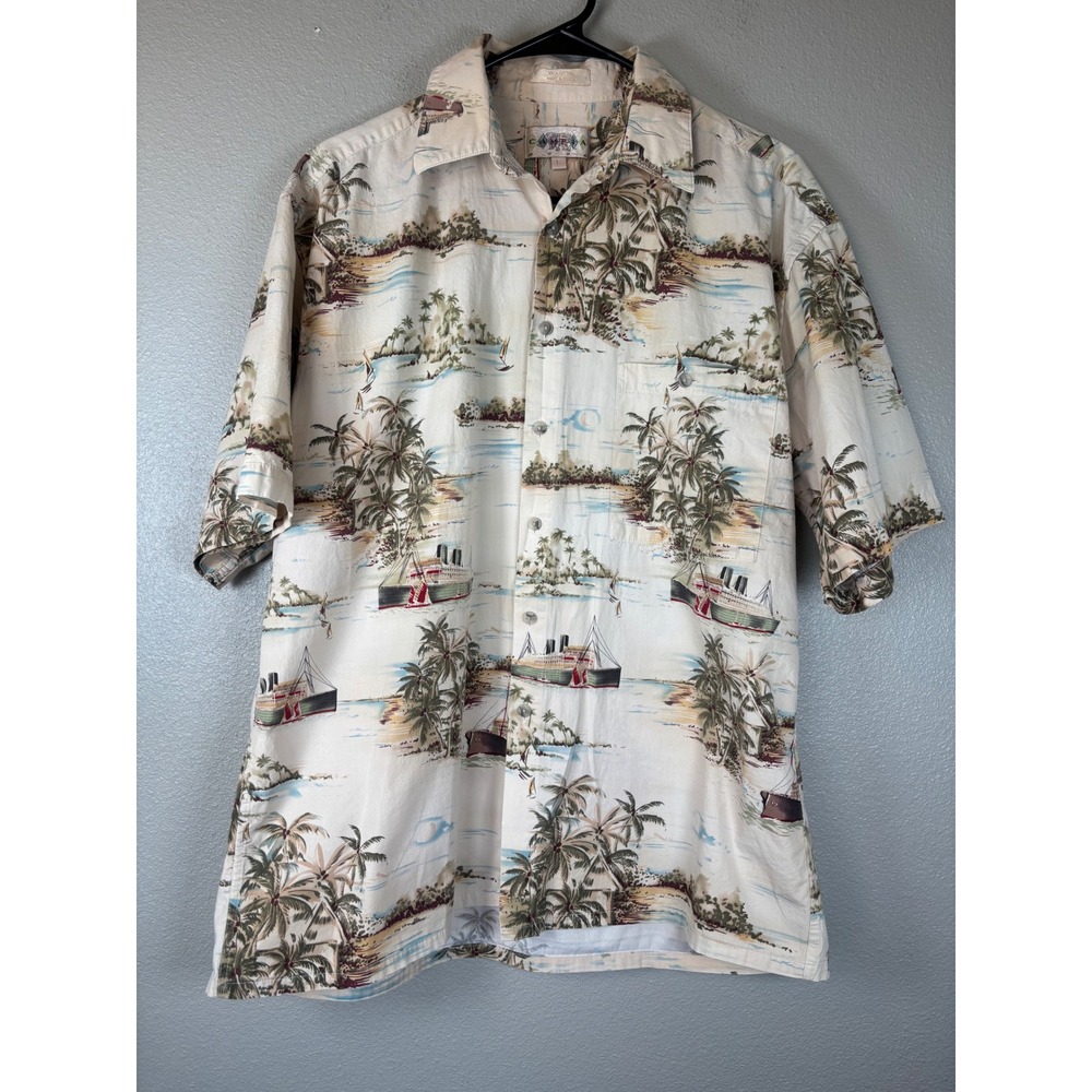 Campia Moda Vintage Mens Large Tropical Island Cruise Ship Cotton Button Shirt‎